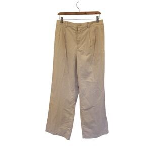 Uniqlo Linen Blend Pants High Rise Wide Leg‎ NWOT Sz M Beige Neutral Coastal